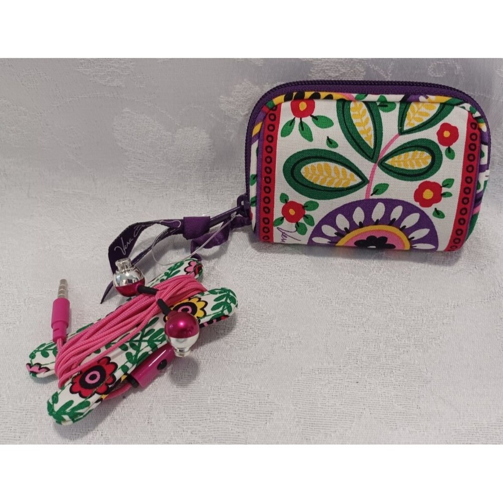 VERA BRADLEY EARBUDS CASE POUCH W/EARBUDS FLORAL ZIPPER